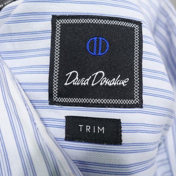 DAVID DONAHUE TRIM FIT BLUE STRIPED BUTTON UP DRESS SHIRT MENS 18 34/35 - Picture 6 of 7